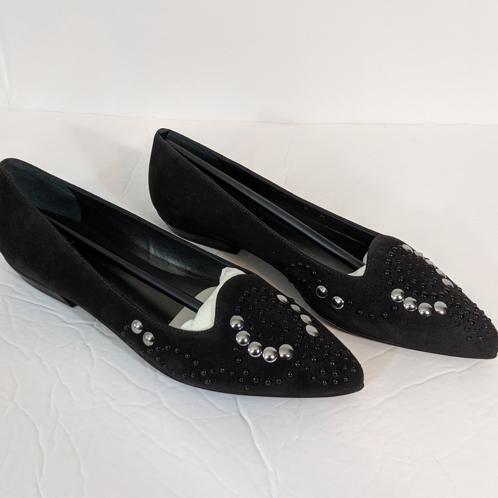 NIB Stuart Weitzman black suede studded flats